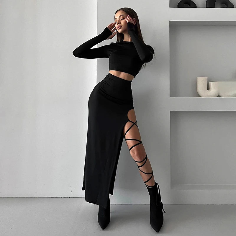 Look My Way Slit Cut Skirt Set