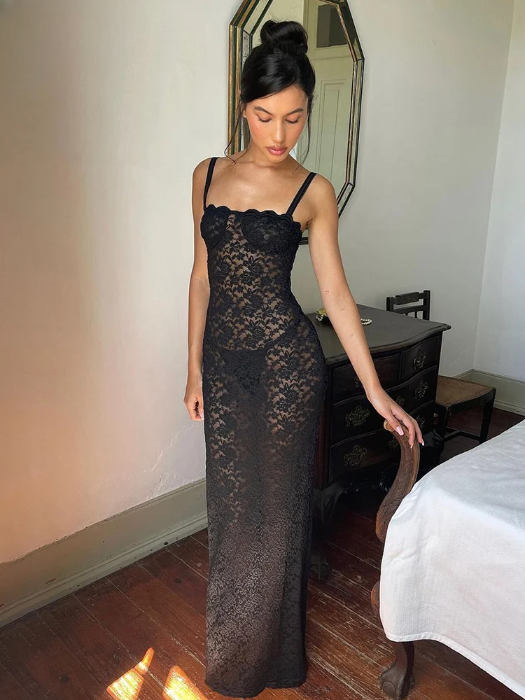 Midnight Bodycon Lace Maxi Dress