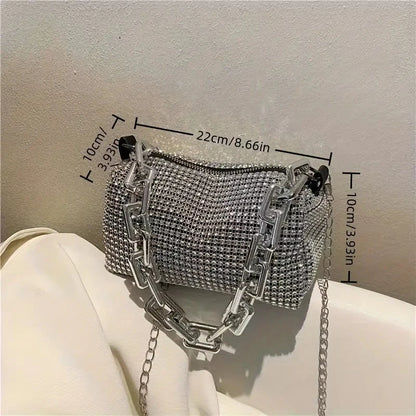 Allover Rhinestone Bucket Bag, Glitter Chain Prom Purse, Women's Mini Crossbody Bag (6.3*3.54) Inch