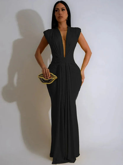 Elegant Ruched Bodycon Maxi Dresses