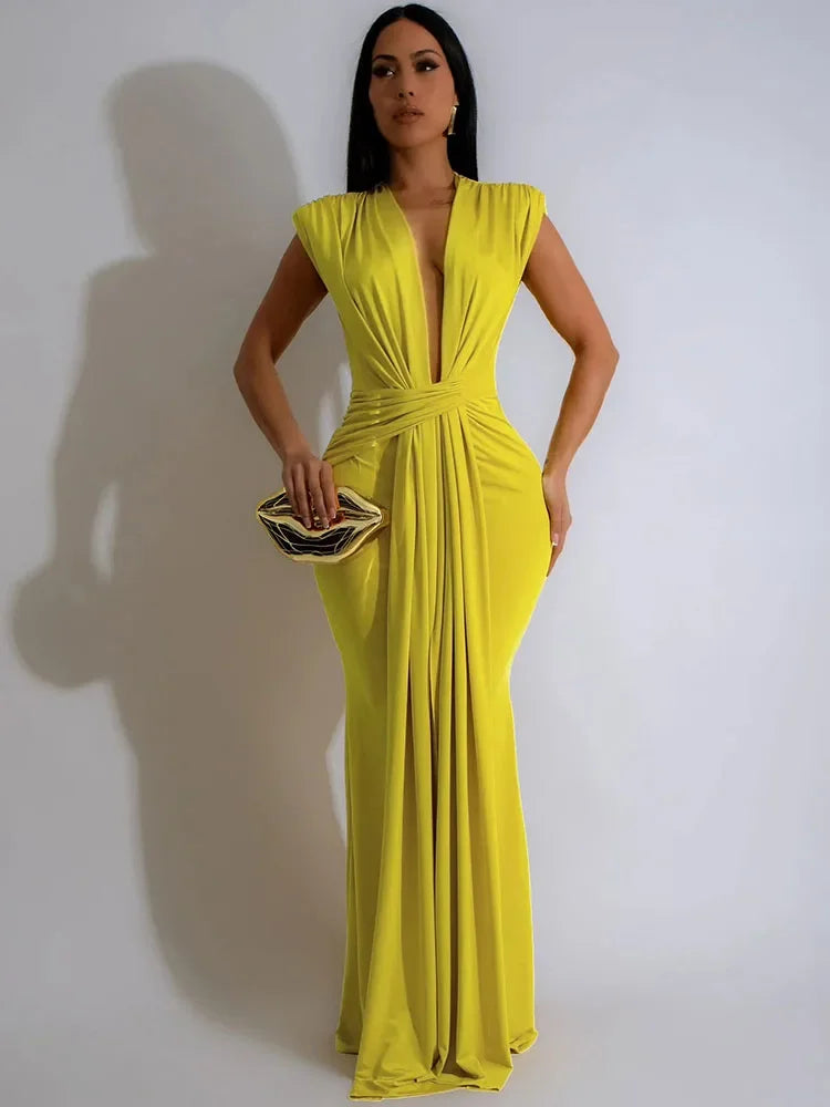 Elegant Ruched Bodycon Maxi Dresses