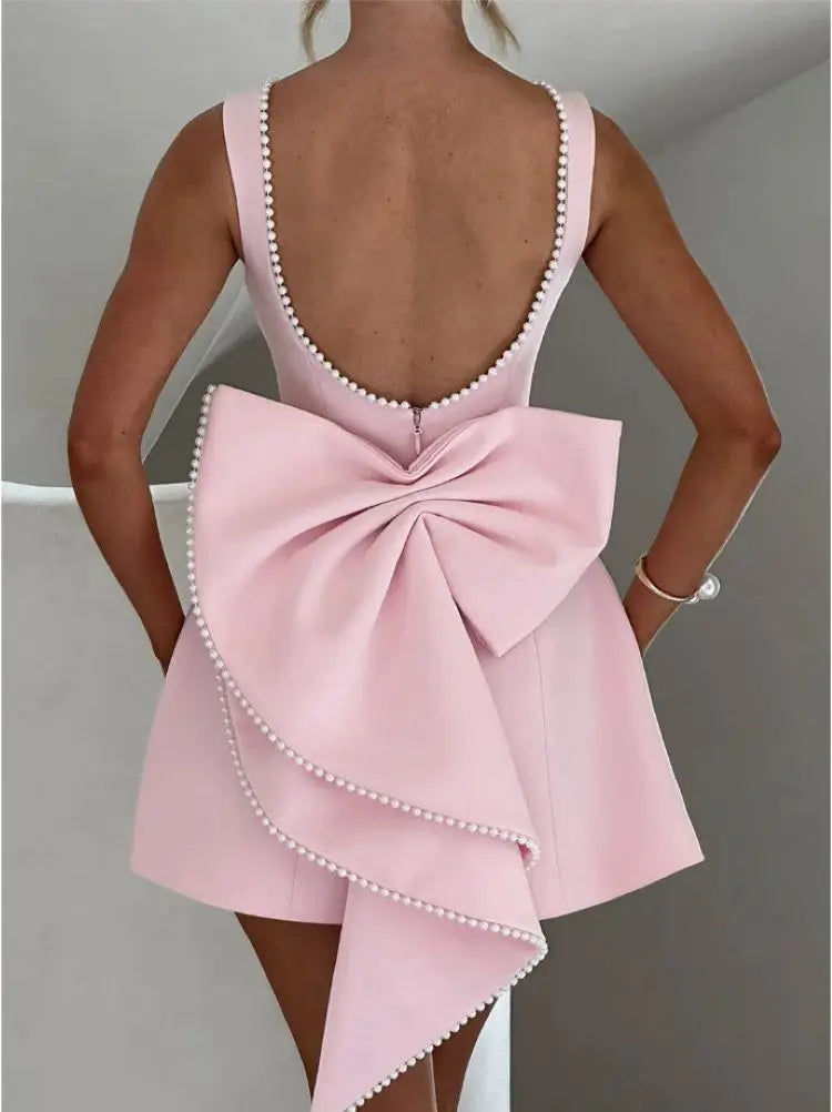 Steal Your Heart Bow Backless Mini Dress