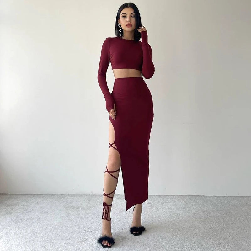 Look My Way Slit Cut Skirt Set