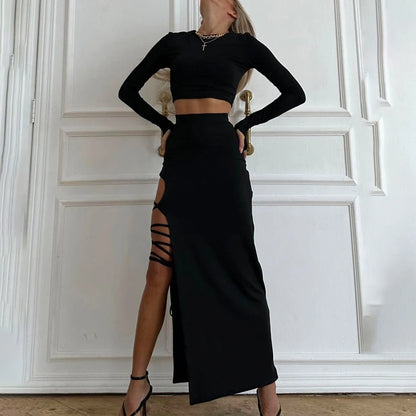 Look My Way Slit Cut Skirt Set