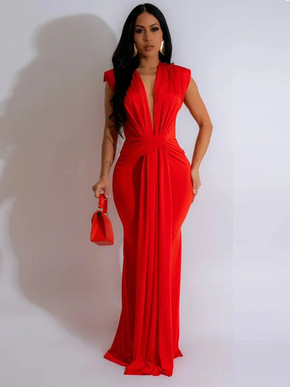 Elegant Ruched Bodycon Maxi Dresses