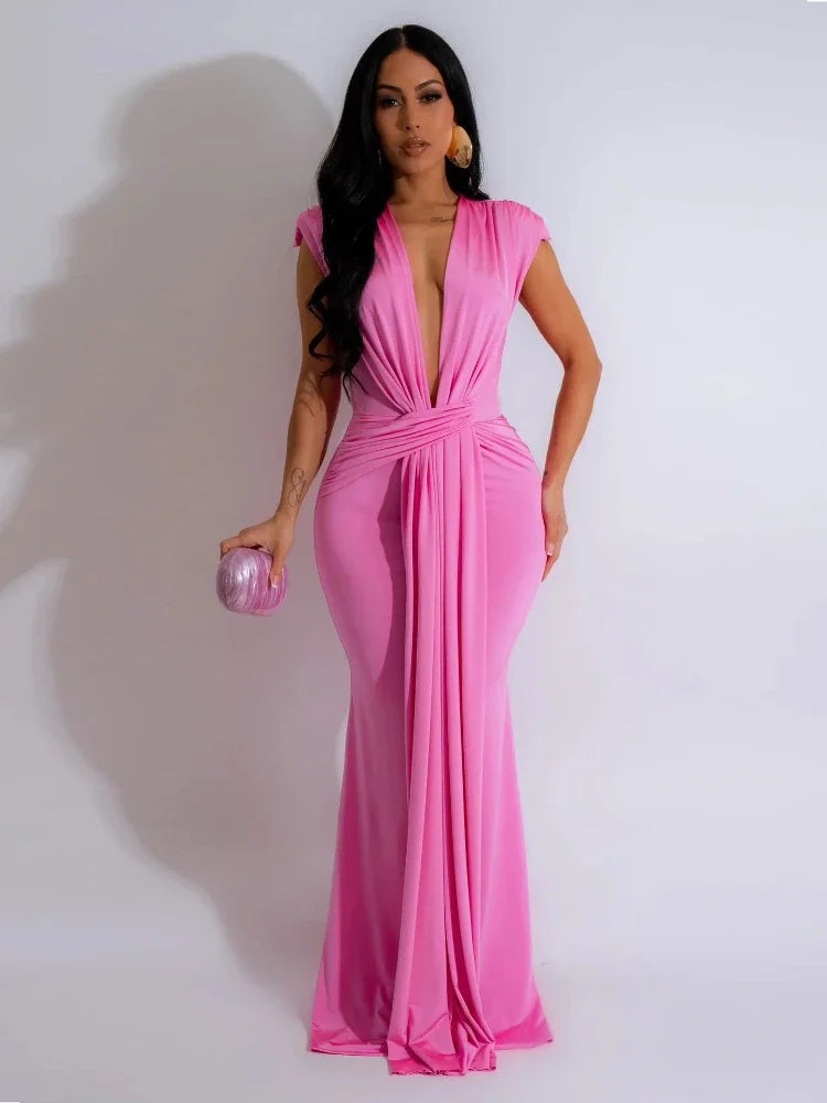 Elegant Ruched Bodycon Maxi Dresses