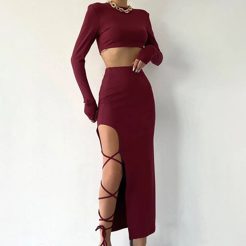 Look My Way Slit Cut Skirt Set