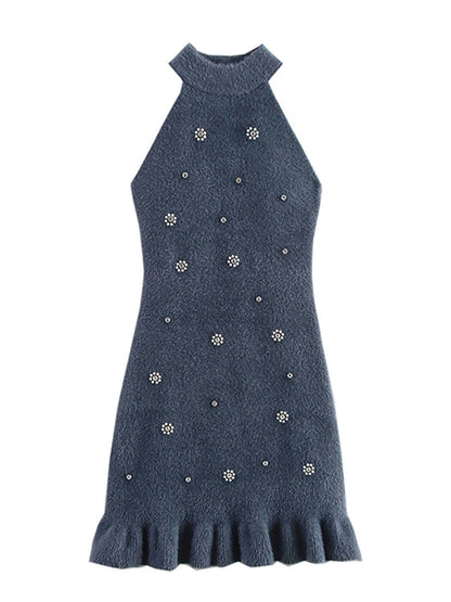 City Chic Pearl Beaded Faux Fur Autumn Dress