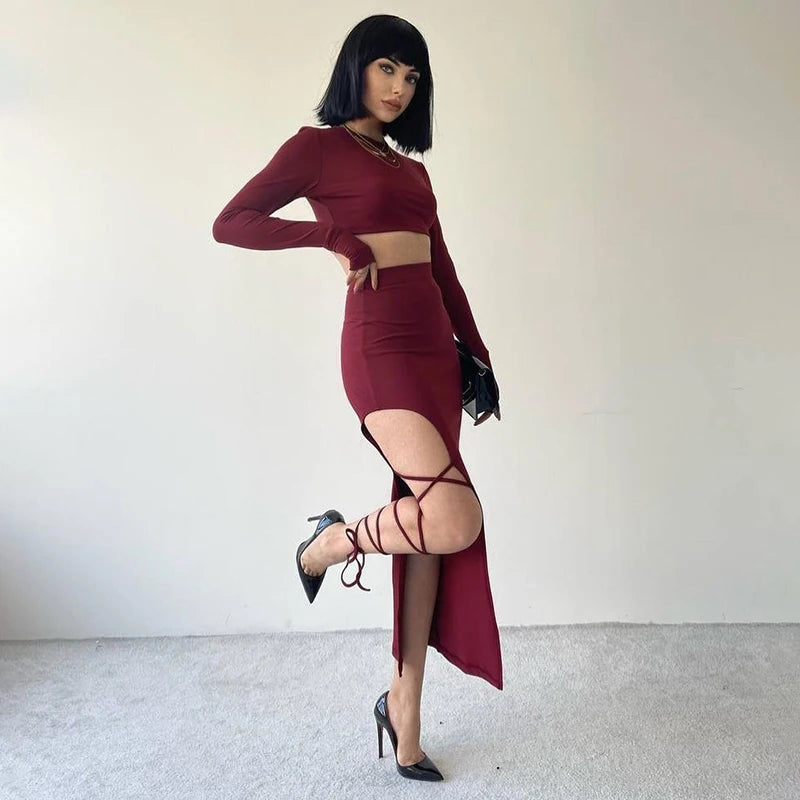 Look My Way Slit Cut Skirt Set