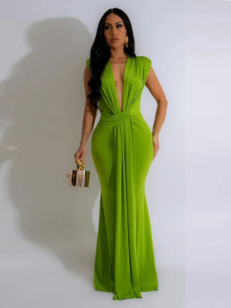 Elegant Ruched Bodycon Maxi Dresses